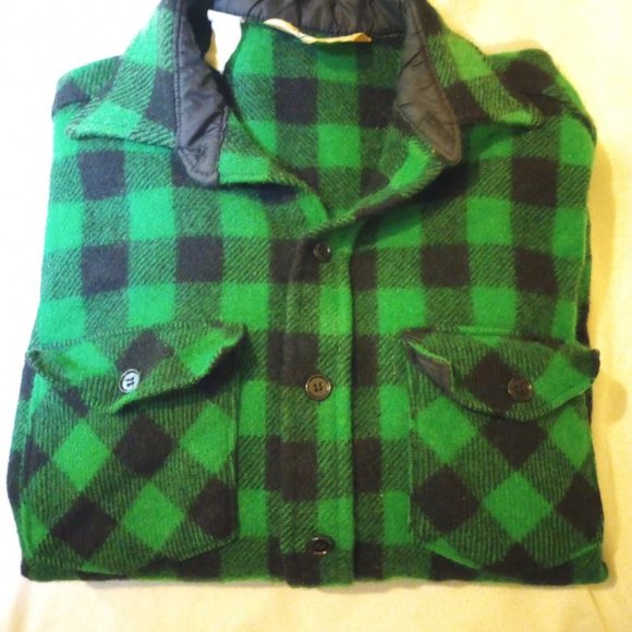 Vintage L.L. Bean green buffalo plaid wool flannel shirt USA sz 16-16.5 - Picture 5 of 7